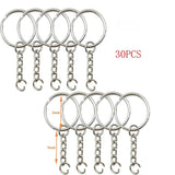 60PCS Silver Keyring Split Key Ring w/ Chain Carabiner Accessories