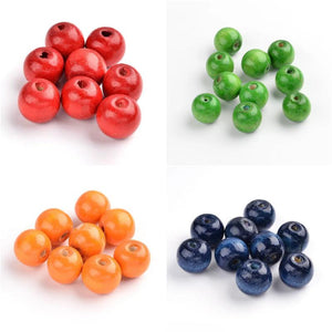 20Pcs Natural Wood Beads Bulk 20mm Colored Round Loose Spacer Wooden Beads