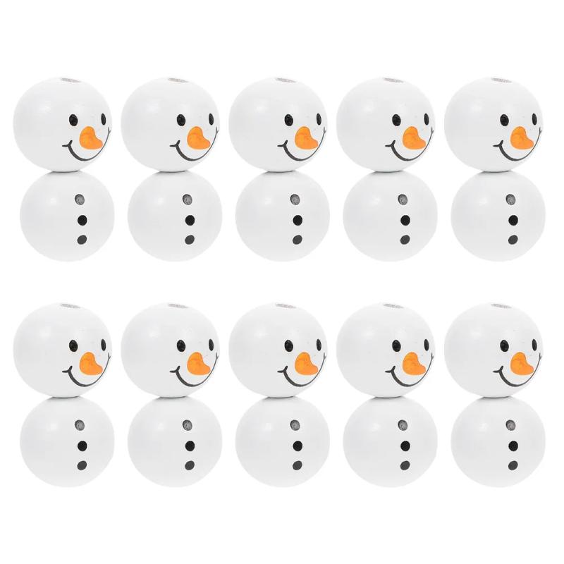 20pcs Cartoon Snowman Wooden Beads for Crafts DIY