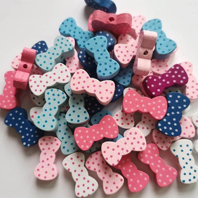 50Pcs Colorful Bow-Knot Wooden Beads - Kids Crafts Decorations