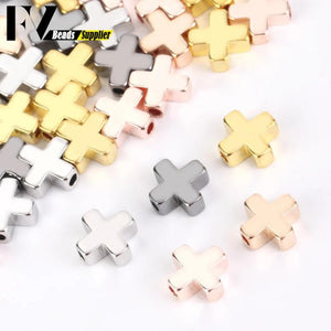 30pcs Metal Copper Spacer Beads for DIY Bracelet, 6/8mm Cross Shape Charms