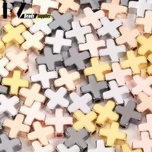 30pcs Metal Copper Spacer Beads for DIY Bracelet, 6/8mm Cross Shape Charms