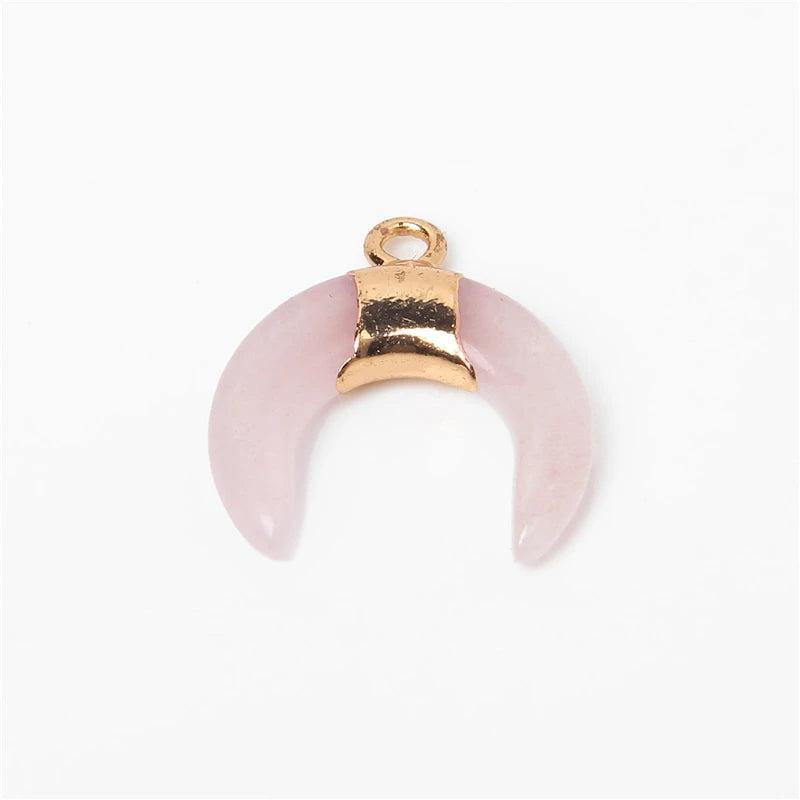 Crescent Moon Natural Stone Pendant Ox Horn Charm DIY Jewelry Making