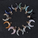Crescent Moon Natural Stone Pendant Ox Horn Charm DIY Jewelry Making