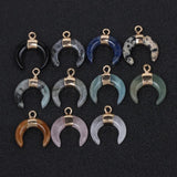 Crescent Moon Natural Stone Pendant Ox Horn Charm DIY Jewelry Making