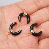 Crescent Moon Natural Stone Pendant Ox Horn Charm DIY Jewelry Making