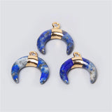 Crescent Moon Natural Stone Pendant Ox Horn Charm DIY Jewelry Making