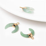 Crescent Moon Natural Stone Pendant Ox Horn Charm DIY Jewelry Making