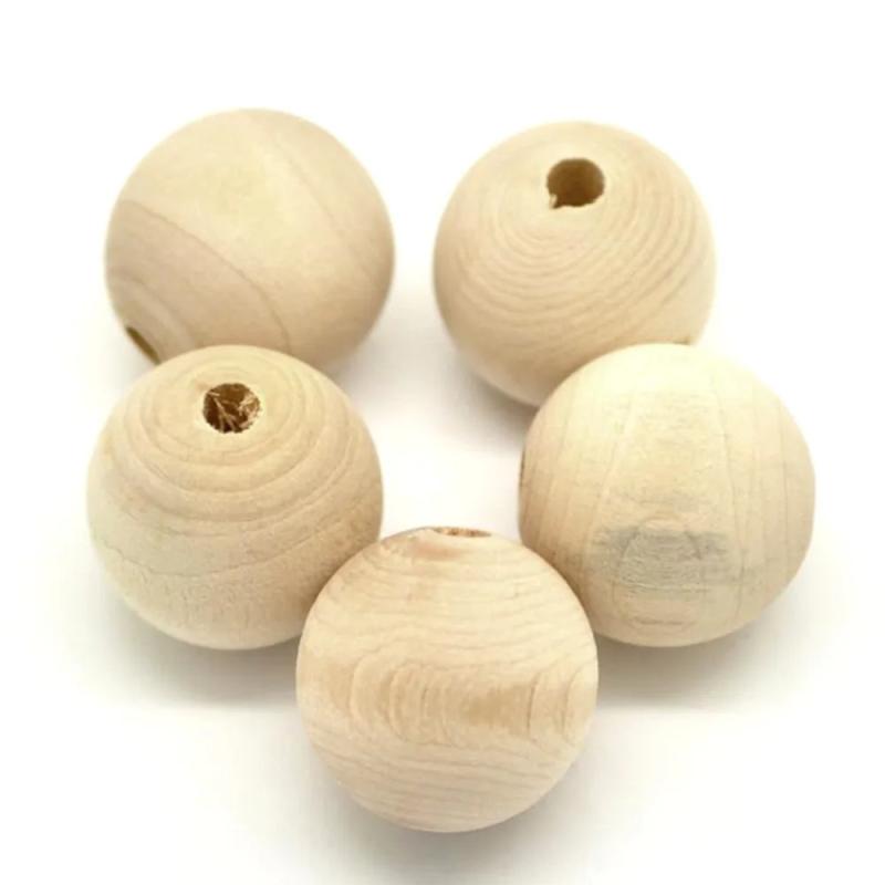 30Pcs Natural Wood Ball Spacer Beads 25mm Dia.