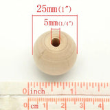 30Pcs Natural Wood Ball Spacer Beads 25mm Dia.