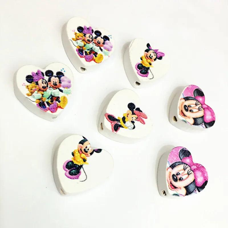 20mm Heart Mixed Flatback Micky Mouse Wood Beads for Scrap-booking DIY Jewelry