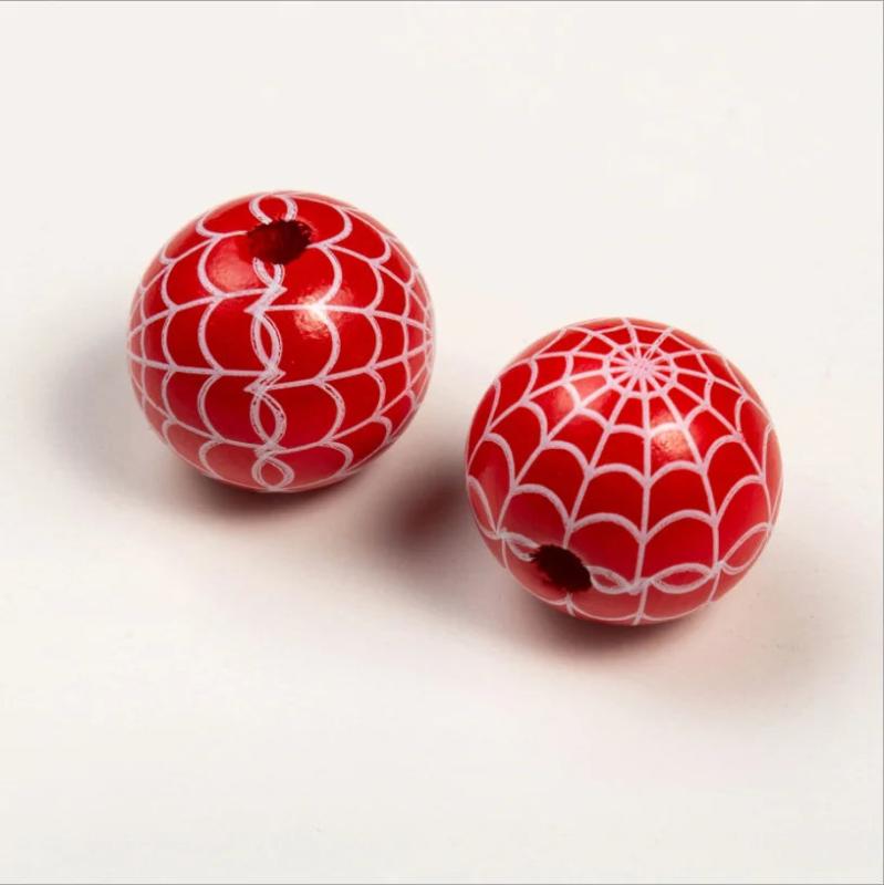 20Pcs 20mm Cobweb Wooden Round Beads Crafts Baby Kid Toys Bracelet Accessories