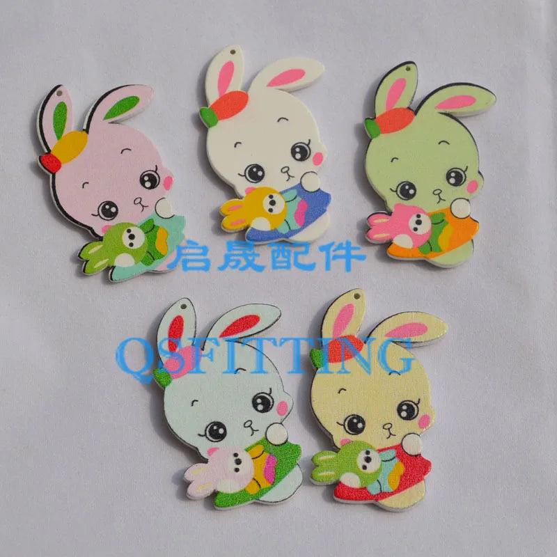 Children Necklace with Cartoon Rabbit Wood Decoration