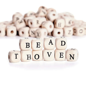 100pcs Natural Wooden 10mm Mix Square Letter A~Z Beads DIY