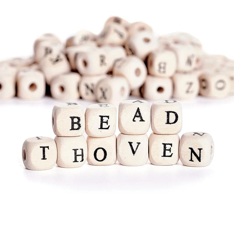 100pcs Natural Wooden 10mm Mix Square Letter A~Z Beads DIY