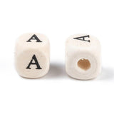 100pcs Natural Wooden 10mm Mix Square Letter A~Z Beads DIY
