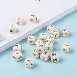 100pcs Natural Wooden 10mm Mix Square Letter A~Z Beads DIY
