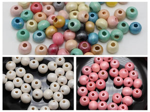 200pcs 8mm Pearlized Luster Wood Beads Wooden Spacer for Jewelry
