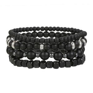 Frosted Wood & Hematite Bead Bracelet Set