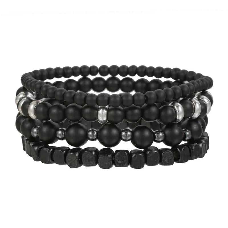 Frosted Wood & Hematite Bead Bracelet Set