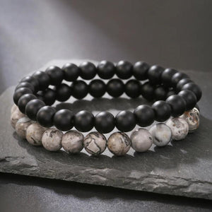 Frosted Wood & Hematite Bead Bracelet Set