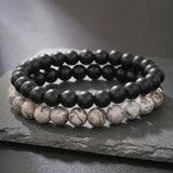 Frosted Wood & Hematite Bead Bracelet Set
