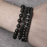 Frosted Wood & Hematite Bead Bracelet Set