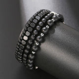 Frosted Wood & Hematite Bead Bracelet Set