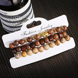 3PCS Natural Wood Beads Bracelet Men Classic Elastic Buddhist Pra
