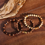 3PCS Natural Wood Beads Bracelet Men Classic Elastic Buddhist Pra