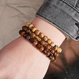 3PCS Natural Wood Beads Bracelet Men Classic Elastic Buddhist Pra