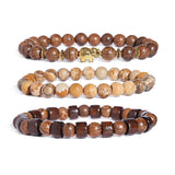 3PCS Natural Wood Beads Bracelet Men Classic Elastic Buddhist Pra