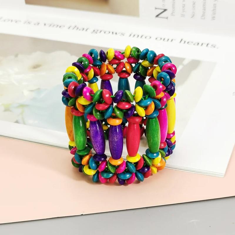 Women's Bohemian Wood Bead Bracelet Cuff Bangle Multicolor Jewelry