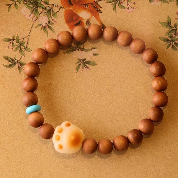 14K Plated Brass Wood Bead Natural Stone Ram's Horn Bracelet