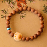 14K Plated Brass Wood Bead Natural Stone Ram's Horn Bracelet