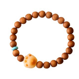 14K Plated Brass Wood Bead Natural Stone Ram's Horn Bracelet