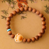 14K Plated Brass Wood Bead Natural Stone Ram's Horn Bracelet