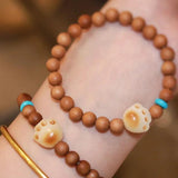 14K Plated Brass Wood Bead Natural Stone Ram's Horn Bracelet