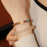 14K Plated Brass Wood Bead Natural Stone Ram's Horn Bracelet
