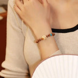 14K Plated Brass Wood Bead Natural Stone Ram's Horn Bracelet