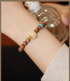 14K Plated Brass Wood Bead Natural Stone Ram's Horn Bracelet