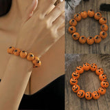 Personalized Wooden Beads Bracelet with Pumpkin Spider Print