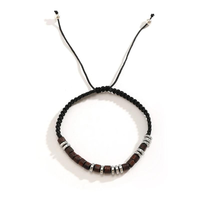 Wood Beads Men Bracelet Adjustable Rope Chain Bangles