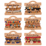 Wooden Beads Bracelet Multicolor Women Boho Bangles With Pendant
