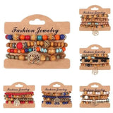 Wooden Beads Bracelet Multicolor Women Boho Bangles With Pendant