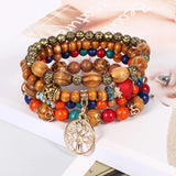 Wooden Beads Bracelet Multicolor Women Boho Bangles With Pendant