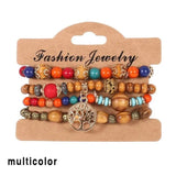 Wooden Beads Bracelet Multicolor Women Boho Bangles With Pendant