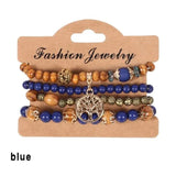Wooden Beads Bracelet Multicolor Women Boho Bangles With Pendant