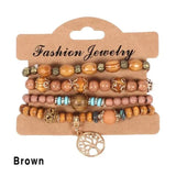 Wooden Beads Bracelet Multicolor Women Boho Bangles With Pendant
