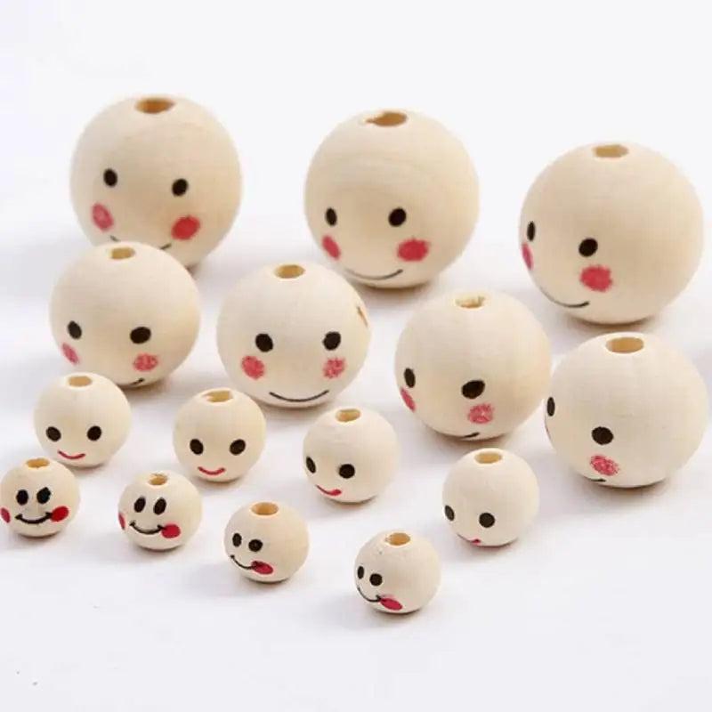 10pcs Kids Smile Face Wooden Beads for DIY Jewelry Crafts